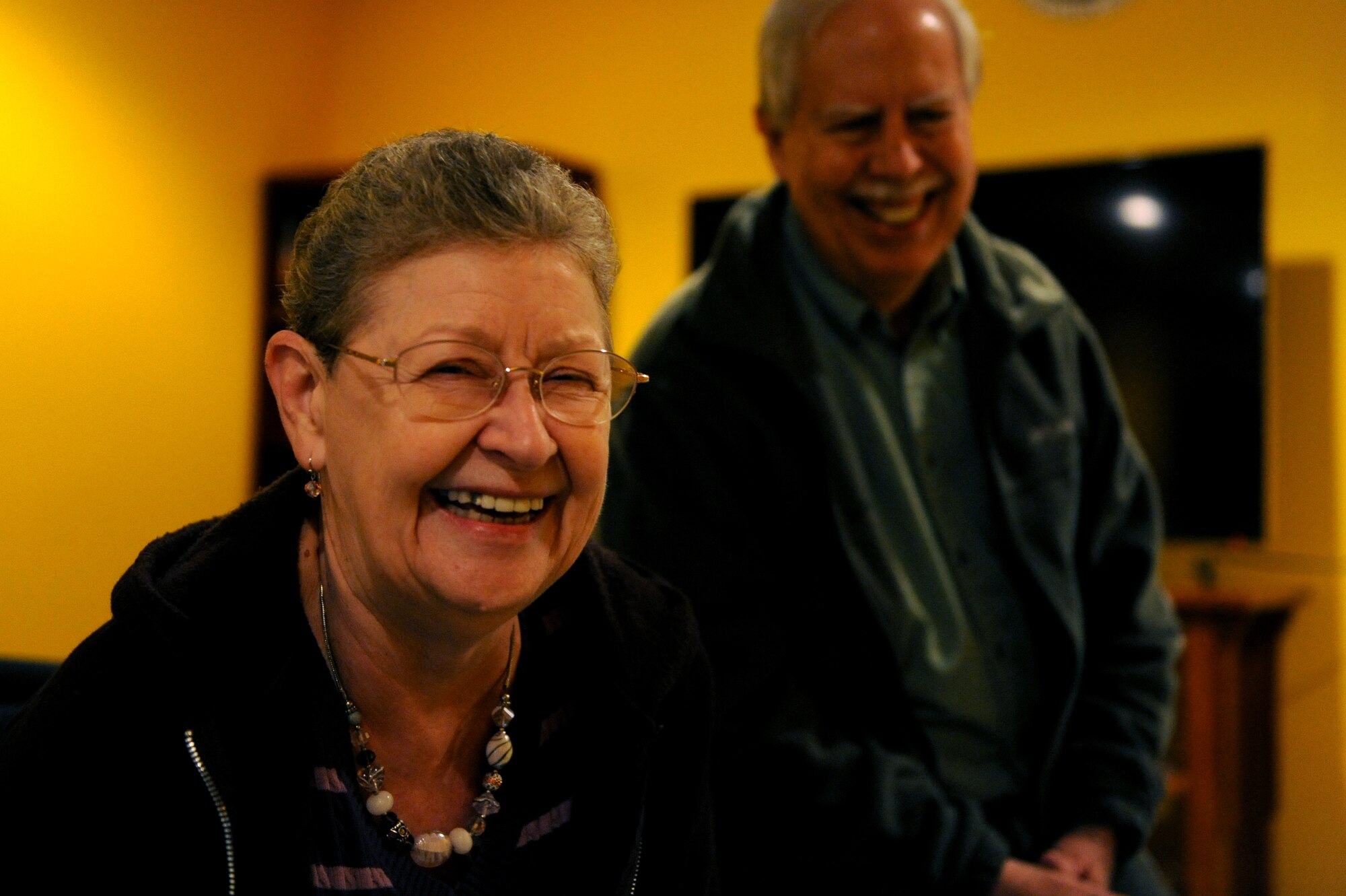 Irene McIntosh talks about her participation in the “Home Away From Home” program, Keesler Air Force Base, Miss., Nov. 28, 2013.  The “Home Away From Home” is a program sponsored by the 81st Training Wing Chapel that allows Team Keesler and local residents to sponsor non-prior service Airmen who couldn’t make it home for Thanksgiving to enjoy a home cooked meal. This is Irene’s fifth year participating in the program.