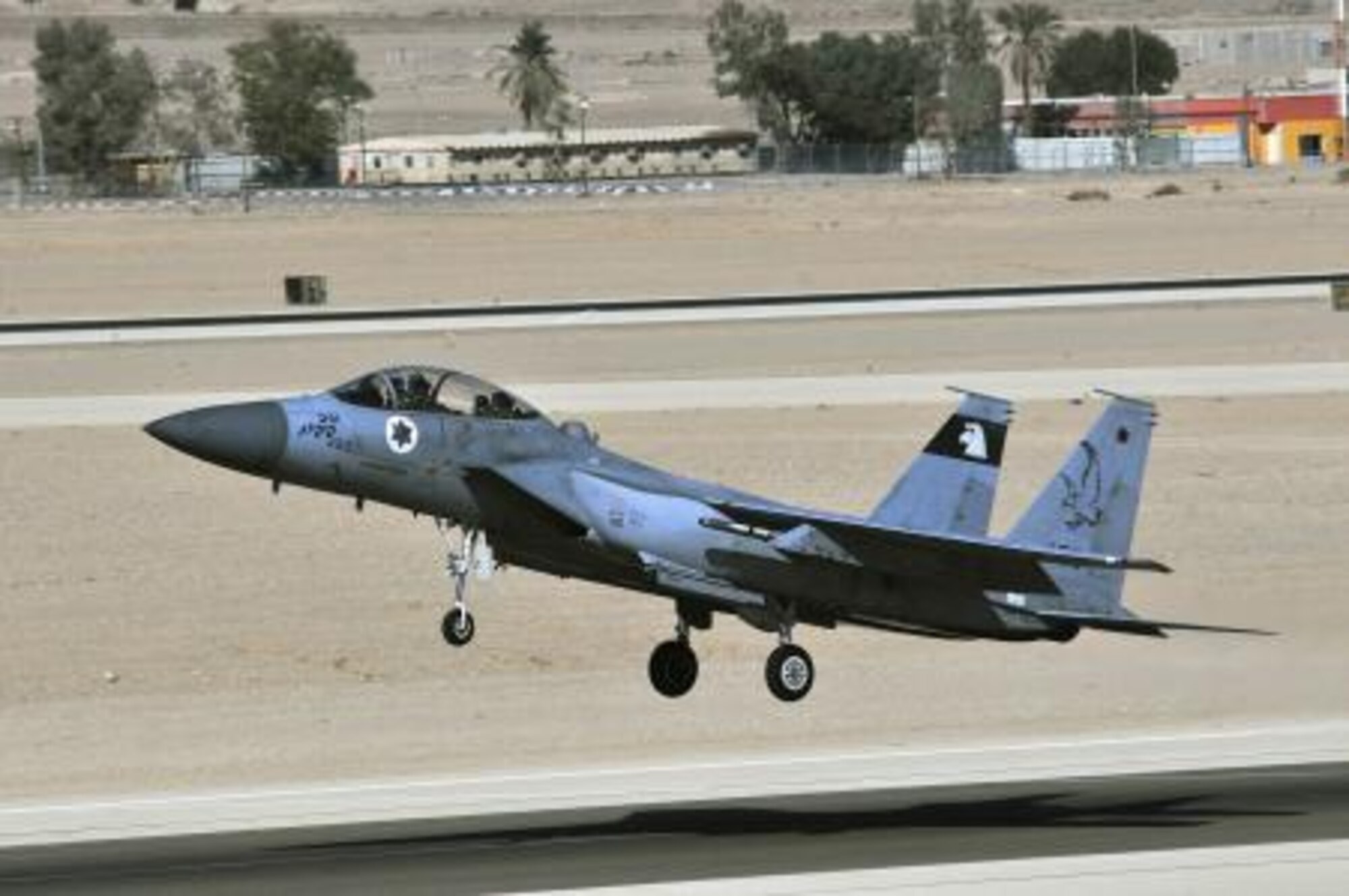 An Israeli Air Force F-15I takes off during the Blue Flag exercise on Uvda Air Force Base, Israel, Nov. 26, 2013. Blue Flag was a multinational aerial warfare exercise hosted by Israel, which promoted improved operational capability, combat effectiveness, understanding and cooperation between the U.S., Israel, Greece, and Italy. The exercise was conducted from Nov. 24-28 and further strengthened the long-lasting relationship between the partner nations, while ensuring regional peace and stability. (U.S. Air Force photo by Master Sgt. Lee Osberry/Released)