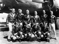 A 91st Bomb Wing aircrew poses for a picture near their B-17 Flying Fortress. Minot resident Leo Makelky (back row, third from left) served as a ball turret gunner for the crew, which completed 35 successful missions in Europe during World War II. (Courtesy photo)