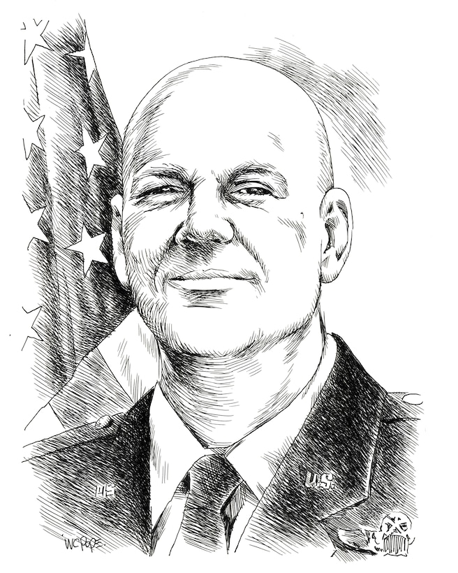 This illustartion of Col. Steven Vautrain was created to add to our wall of Westover commander's going back through our History. (U.S. Air Force illustration/William C. Pope)