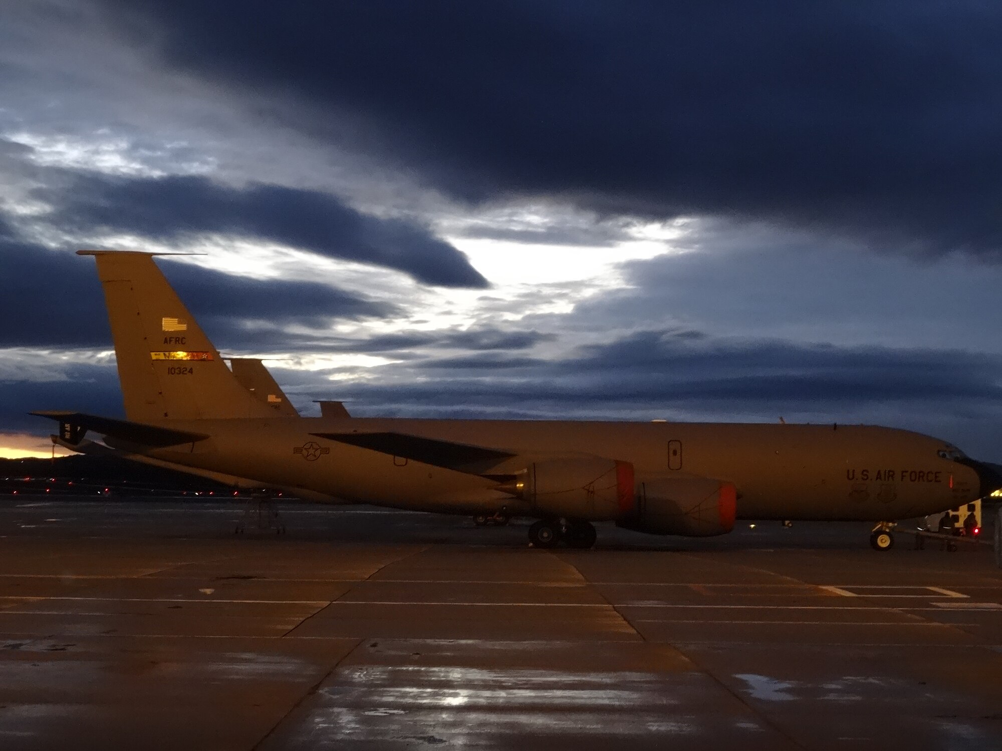 A 912th Air Refueling Squadron KC-135 Stratotanker awaits its next mission at March Air Reserve Base, Calif., Nov. 22, 2013. The 912th ARS is a corollary unit of the active duty 93rd Air Refueling Squadron assigned to the 92nd ARW here. Much like its sister unit, the 912th operates the KC-135 Stratotanker conducting aerial refueling and other air mobility missions. (U.S. Air Force courtesy photo/Released)