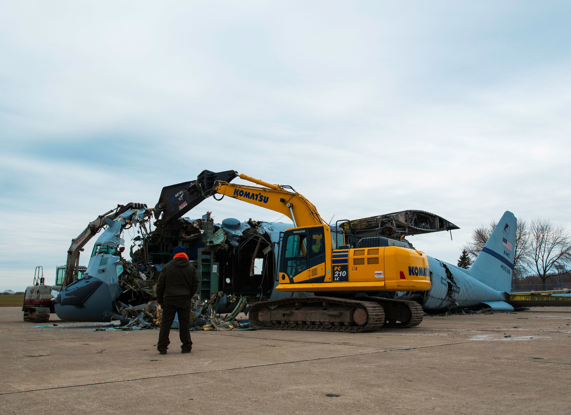 The 934th C-130 affectionately known as "Frankenherc" is De-Militarized and
processed for scrap Nov. 20. The aircraft was a composite of several C-130s
and was used for parts and ground training at the 934th. (Air Force Photo/Keith Langsdorf)
