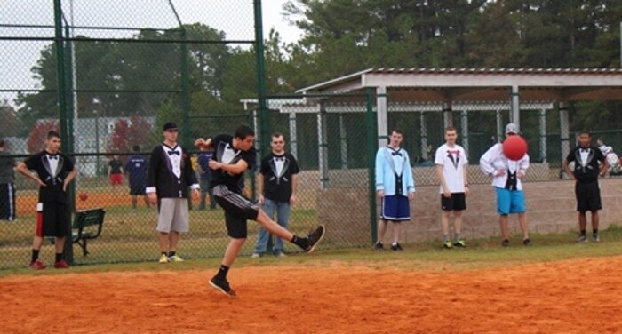 The Joint Base Charleston - Weapons Station Sexual Assault Prevention and Response program hosted their 2nd Annual Kickball Tournament to raise help raise awareness Nov. 23, 2013, at Joint Base Charleston – Weapons Station. Four hundred participants competed in the 37 team tournament. Team "Awesome Kickers" won first place, followed by the "Monstars" who finished in second place. The Naval Nuclear Power Training Command’s First Class Petty Officer Association sold pizzas, which raised $1000 dollars in donations to benefit the local rape crisis center, People Against Rape.  (U.S. Navy photo/Tiffany Mizzell)