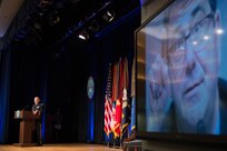 Chairman of the Joint Chiefs of Staff Gen. Martin E. Dempsey delivers remarks during a farewell ceremony for outgoing Deputy Defense Secretary Ash Carter at the Pentagon, Dec. 2, 2013.  Photo by Mass Communication Specialist 1st Class Daniel Hinton.