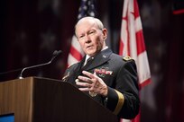 18th Chairman of the Joint Chiefs of Staff Gen. Martin E. Dempsey speaks at the Justice For Vets conference in Washington D.C., Dec. 4, 2013. Justice For Vets is a professional services division of the National Association of Drug Court professionals, a 501(c)3 non-profit organization based in Alexandria, VA. Justice for Vets believes that no veteran or military service member should suffer from gaps in service, or the judicial system when they return to their communities. As the stewards of the Veterans Treatment Court movement, we keep veterans out of jail and connect them to the benefits and treatment they have earned; saving their lives, families, and futures, and saving tax dollars for the American public. DoD photo by Staff Sgt. Sean K. Harp