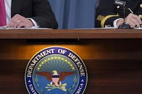 Secretary of Defense Chuck Hagel and 18th Chairman of the Joint Chiefs of Staff Gen. Martin E. Dempsey brief the press at the Pentagon, Dec. 4, 2013.  DoD photo by Mass Communication Specialist 1st Class Daniel Hinton

