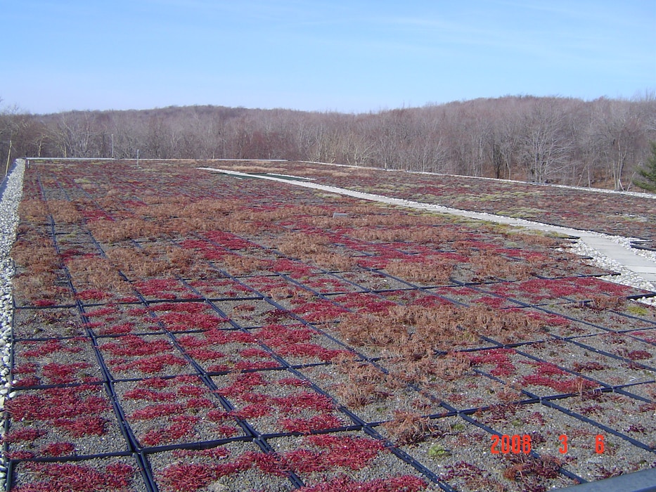 Modular vegetated green roof system at Tobyhanna Army Depot, Pennsylvania.