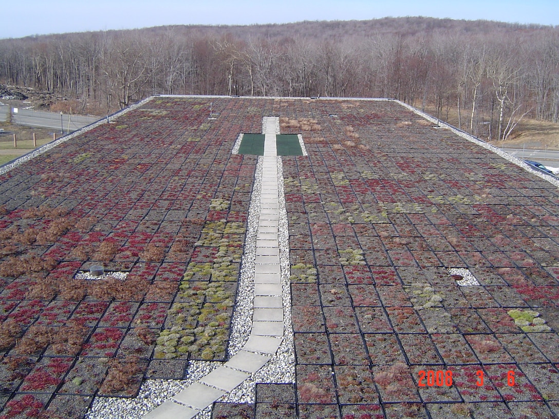 Green roof retrofit on industrial building at Tobyhanna Army Depot, Pennsylvania.