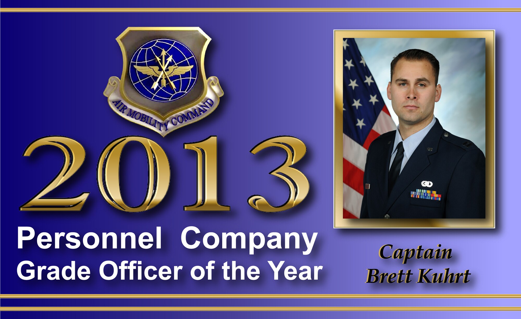 Capt. Brett Kuhrt, 319th Force Support Squadron sustainment services flight commander, received the Air Mobility Command’s A1 2013 Personnel Company Grade Officer of the Year Award earlier this year. Kuhrt’s achievement include taking charge of Super Bowl Extravaganza, which is AMC's number one Morale Welfare and Recreation fundraising event, and raised $13,000. More than 600 people attended the SBE held Jan. 19, 2013, at the Northern Lights Club at Grand Forks Air Force Base, N.D. (U.S. Air Force photo illustration/Staff Sgt. Luis Loza Gutierrez)
