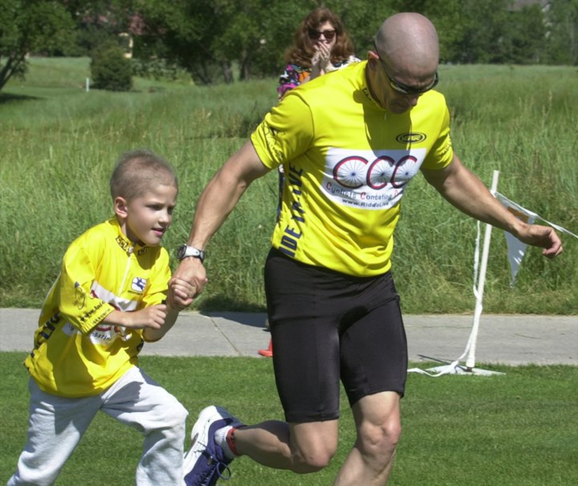 Capt. Eric Miller, 140th Medical Group, Colorado Air National Guard, began participating in triathlons with his son, Garrett, who was left visually impaired after he underwent surgery for a medulloblastoma malignant brain tumor at the age of five. (Photo courtesy of Capt. Eric Miller)