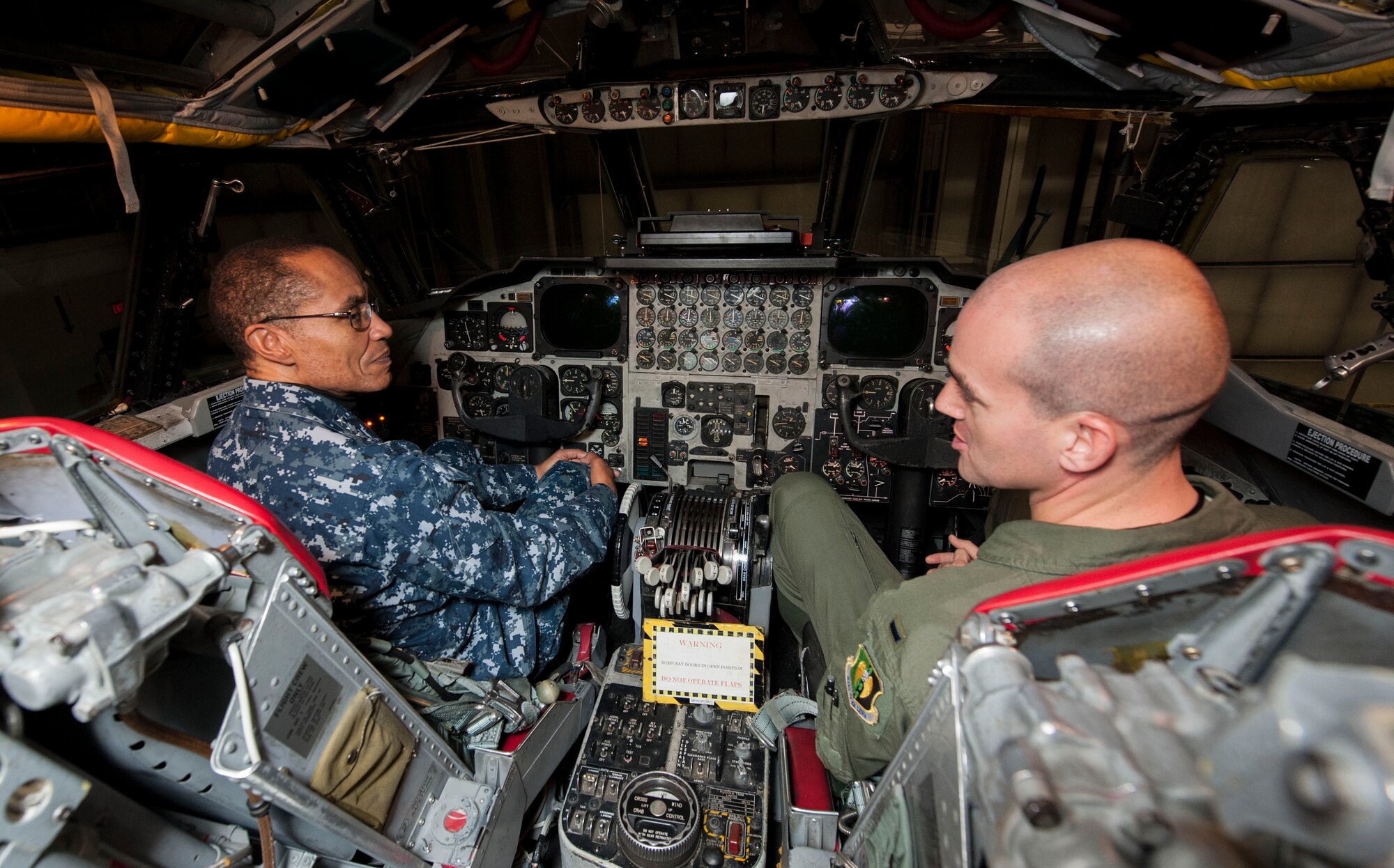 Admiral Cecil D. Haney, commander, US Strategic Command, sits in the cockpit of a B-52H Stratofortress during a visit to Minot Air Force Base, Dec. 2. During the trip, he spoke to base personnel about their vital role at Minot in supporting two legs of the nuclear triad. (U.S. Air Force photo/Senior Airman Stephanie Sauberan)