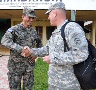 U.S. Army Col. Thomas Boccardi, Joint Task Force-Bravo Commander, and Julie Schechter Torres, Deputy Chief of Mission, U.S. Embassy, met with Lt. Col. Santos Colindres, Deputy Commander of the Honduran 5th Infantry Battalion, at Mocoron, Honduras, Dec. 3, 2013.  The leaders discussed several issues affecting the Gracias a Dios region of Honduras and how the U.S. and Honduras can work together to overcome challenges.  Boccardi and Torres then departed Mocoron to observe Joint Task Force-Bravo's Medical Element (MEDEL) performing a Medical Readiness Training Exercise (MEDRETE) in the remote village of Auka.  At Auka, Boccardi and Torres were able to interact with Honduran medical providers as well as meet with Marilyn Bentlez, Vice-Mayor of Puerto Lempira, Honduras.  (U.S. Air Force photo by Capt. Zach Anderson)