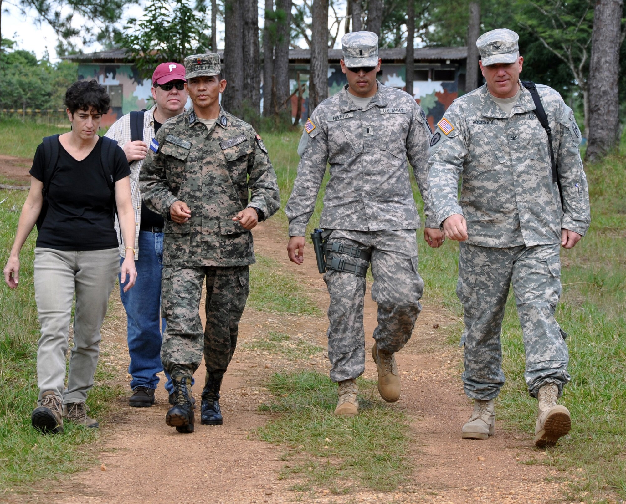U.S. Army Col. Thomas Boccardi, Joint Task Force-Bravo Commander, and Julie Schechter Torres, Deputy Chief of Mission, U.S. Embassy, met with Lt. Col. Santos Colindres, Deputy Commander of the Honduran 5th Infantry Battalion, at Mocoron, Honduras, Dec. 3, 2013.  The leaders discussed several issues affecting the Gracias a Dios region of Honduras and how the U.S. and Honduras can work together to overcome challenges.  Boccardi and Torres then departed Mocoron to observe Joint Task Force-Bravo's Medical Element (MEDEL) performing a Medical Readiness Training Exercise (MEDRETE) in the remote village of Auka.  At Auka, Boccardi and Torres were able to interact with Honduran medical providers as well as meet with Marilyn Bentlez, Vice-Mayor of Puerto Lempira, Honduras.  (U.S. Air Force photo by Capt. Zach Anderson)