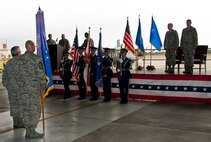 The Eglin Honor Guard presents the colors during an assumption of command ceremony at Duke Field, Fla., Dec.  7.  Col. James M. Phillips took command of the 919th Special Operations Wing during the ceremony.  (U.S. Air Force photo/Tech. Sgt. Jasmin Taylor)