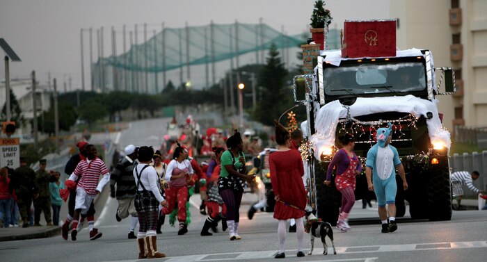 The "How the Grinch Stole Christmas" 7-ton truck, decorated by 3rd Supply Battalion, 3rd Marine Logistics Group, was the winning float at the annual Camp Kinser Christmas Parade and Tree Lighting Ceremony.