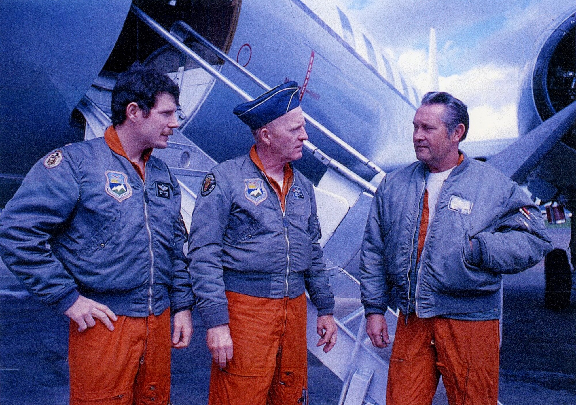 Oregon Air Guardsmen stand by the Oregon Air National Guard Convair C-131 transport in the 1970's.  Left to right are Major Bill Beveridge Co-Pilot, Brig. Gen. Patrick O’Grady, Pilot, and Senior Master Sergeant Ken Powers, Flight Engineer. (Photography courtesy of Gene Thomas)