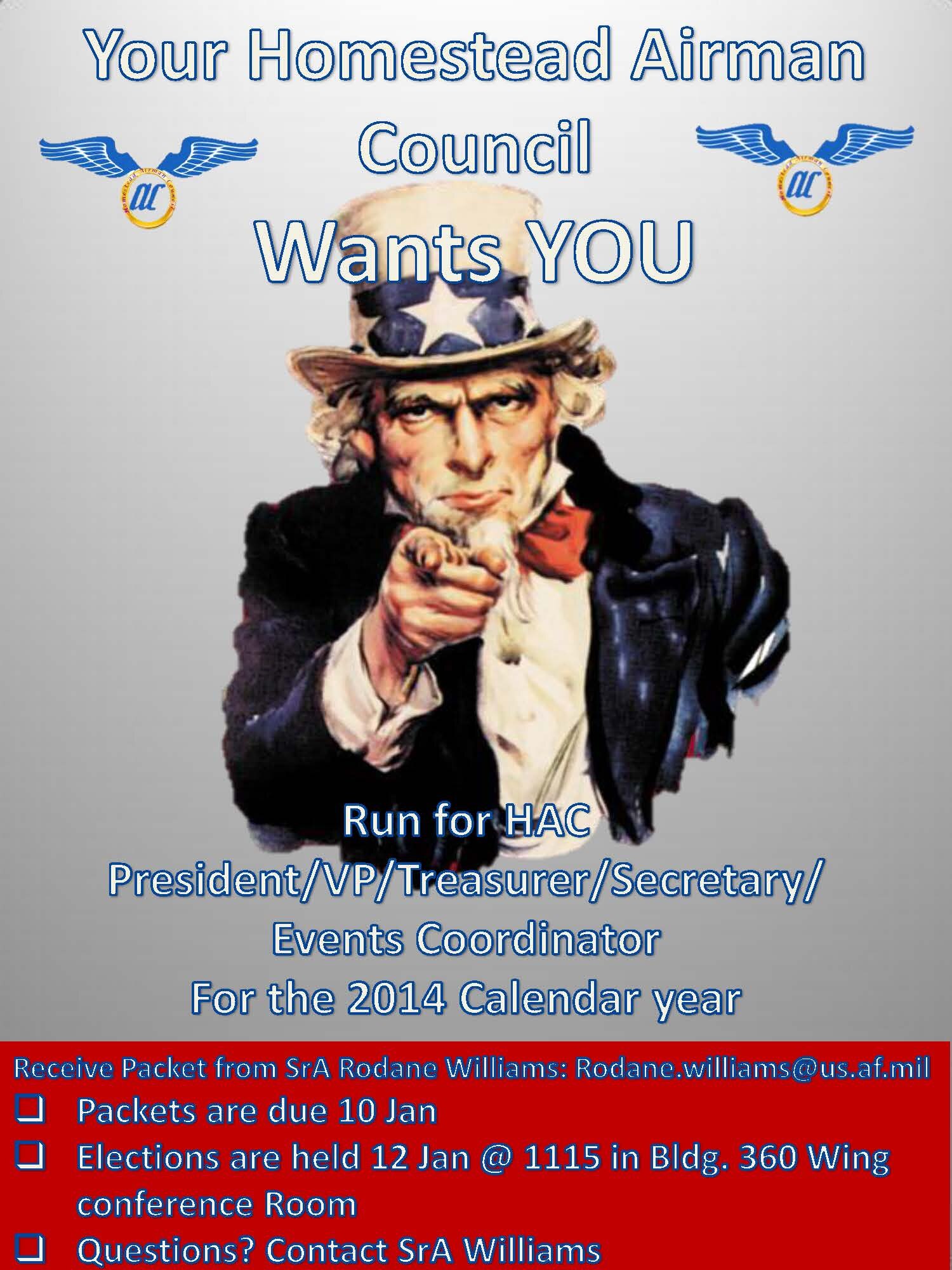 Homestead Air Reserve Base Airman's Council elections to be held on Jan. 12.  (U.S. Air Force graphic)