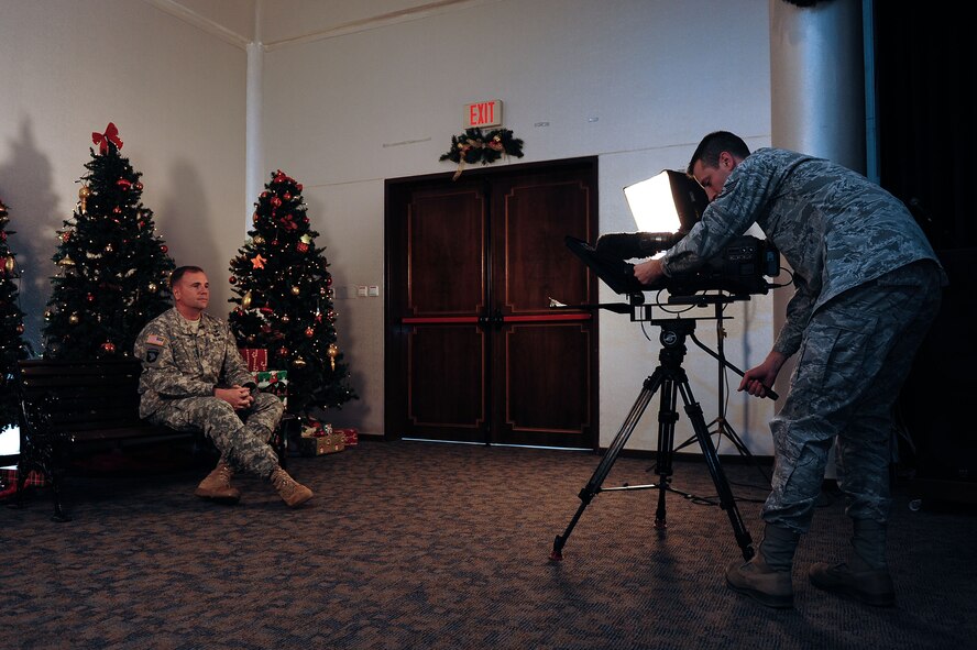 Staff Sgt. Brad Kasch, American Forces Network – Incirlik broadcaster, records U.S. Army Lt. Gen. Frederick "Ben” Hodges, commander of NATO’s Allied Land Command, as he gives a holiday greeting Dec. 9, 2013, at Incirlik Air Base, Turkey. As well as his holiday greeting AFN conducted an interview during Hodges’ visit. (U.S. Air Force photo by Airman 1st Class Nicole Sikorski/Released) 