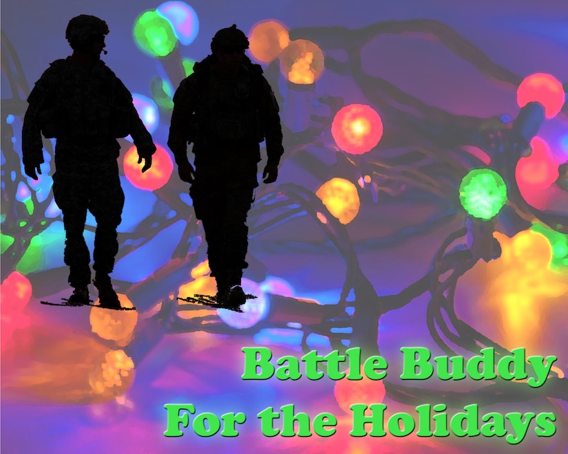 The U.S. Army's "Battle Buddy" system pairs Soldiers into teams to teach teamwork, develop a sense of responsibility and accountability for fellow Soldiers, improve safety and reduce the likelihood of misconduct. Whether sharing holiday traditions, providing support in trying times or promoting the "safety in numbers" belief, the battle buddy concept provides Soldiers a level of reassurance to know there is always someone there for them. (U.S. Air Force illustration by Staff Sgt. Ciara Wymbs/Released) 