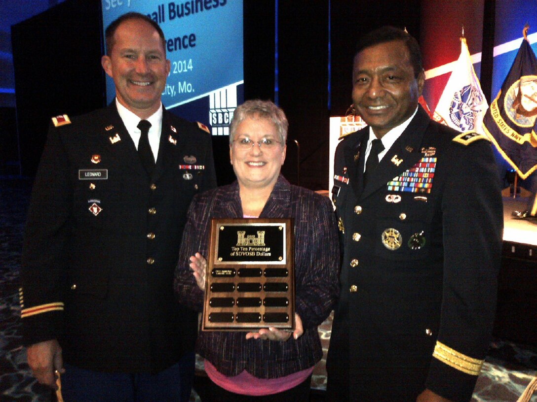 Col. Luke Leonard, Louisville District commander, Jacque Gee, Louisville District deputy for small business, and Lt. Gen. Thomas Bostick, U.S. Army Corps of Engineers commander, attended the SAME Small Business Conference in November 2013.