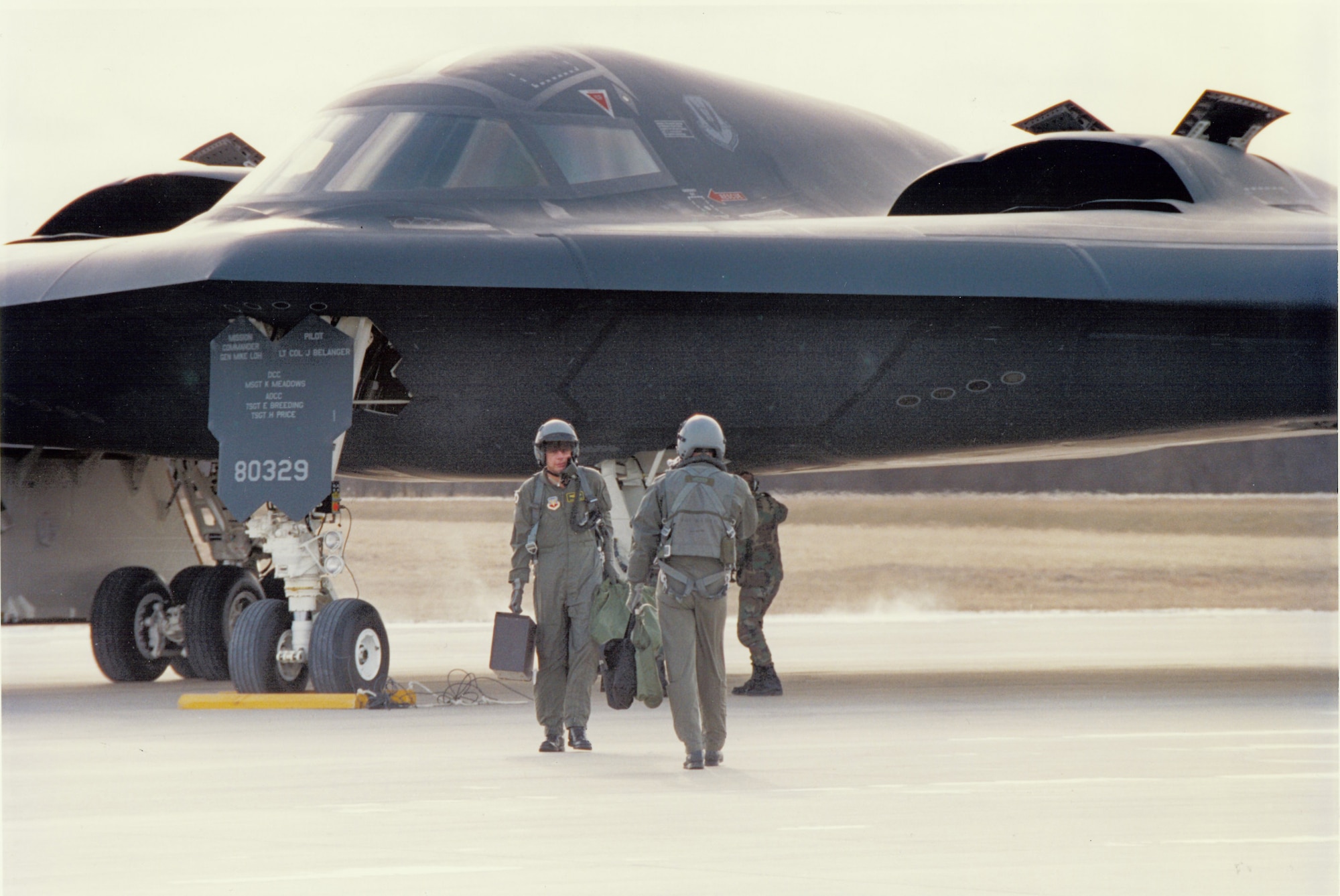 The Spirit of Missouri taxis down the Whiteman flightline for the first time upon its arrive here, Dec. 17, 1993. Whiteman has been home to the B-2 base for 20 years. (U.S. Air Force photo) 
 
