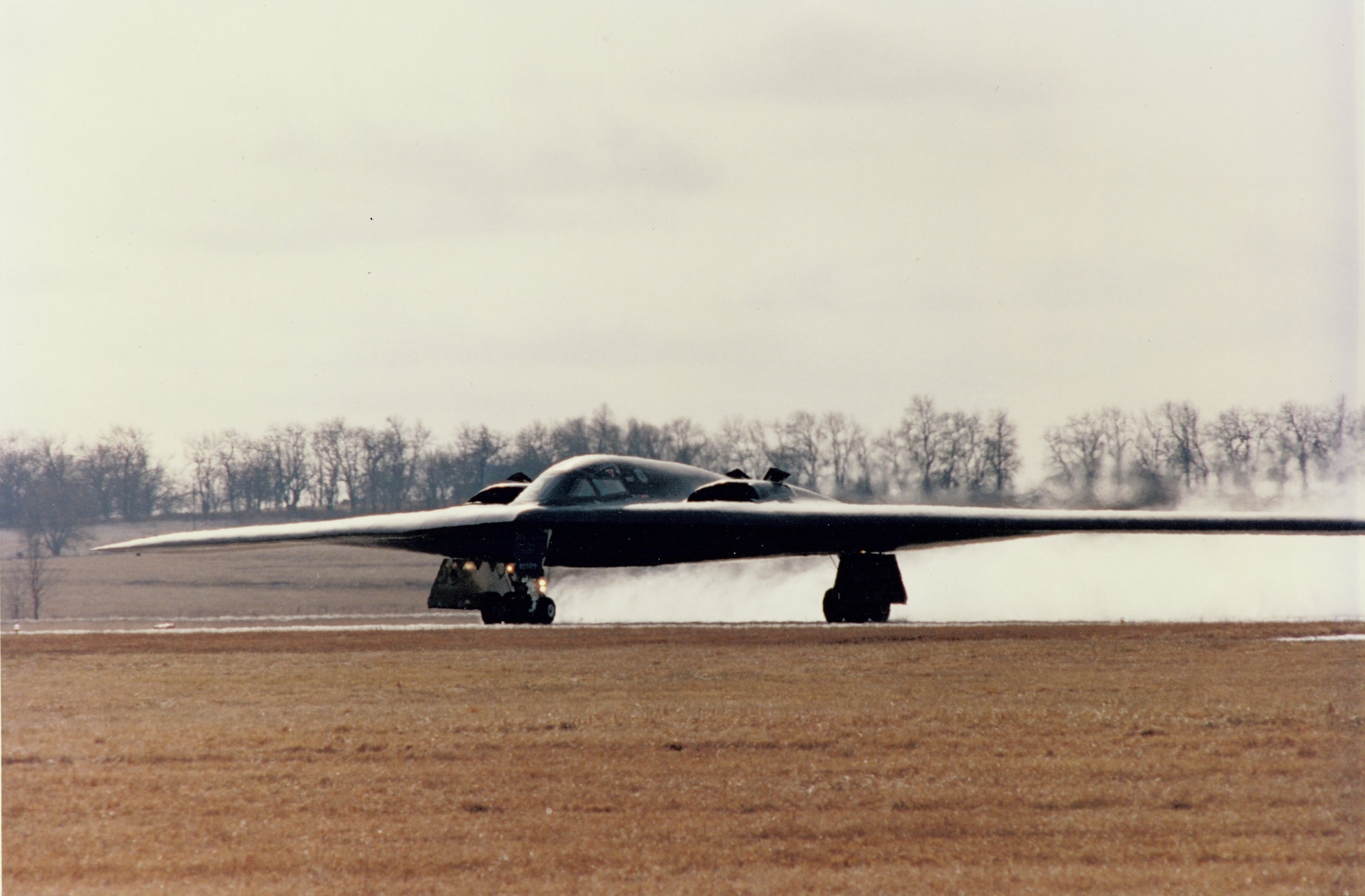 The Spirit of Missouri taxis down the Whiteman flightline for the first time upon its arrive here, Dec. 17, 1993. Whiteman has been home to the B-2 base for 20 years. (U.S. Air Force photo) 
 
