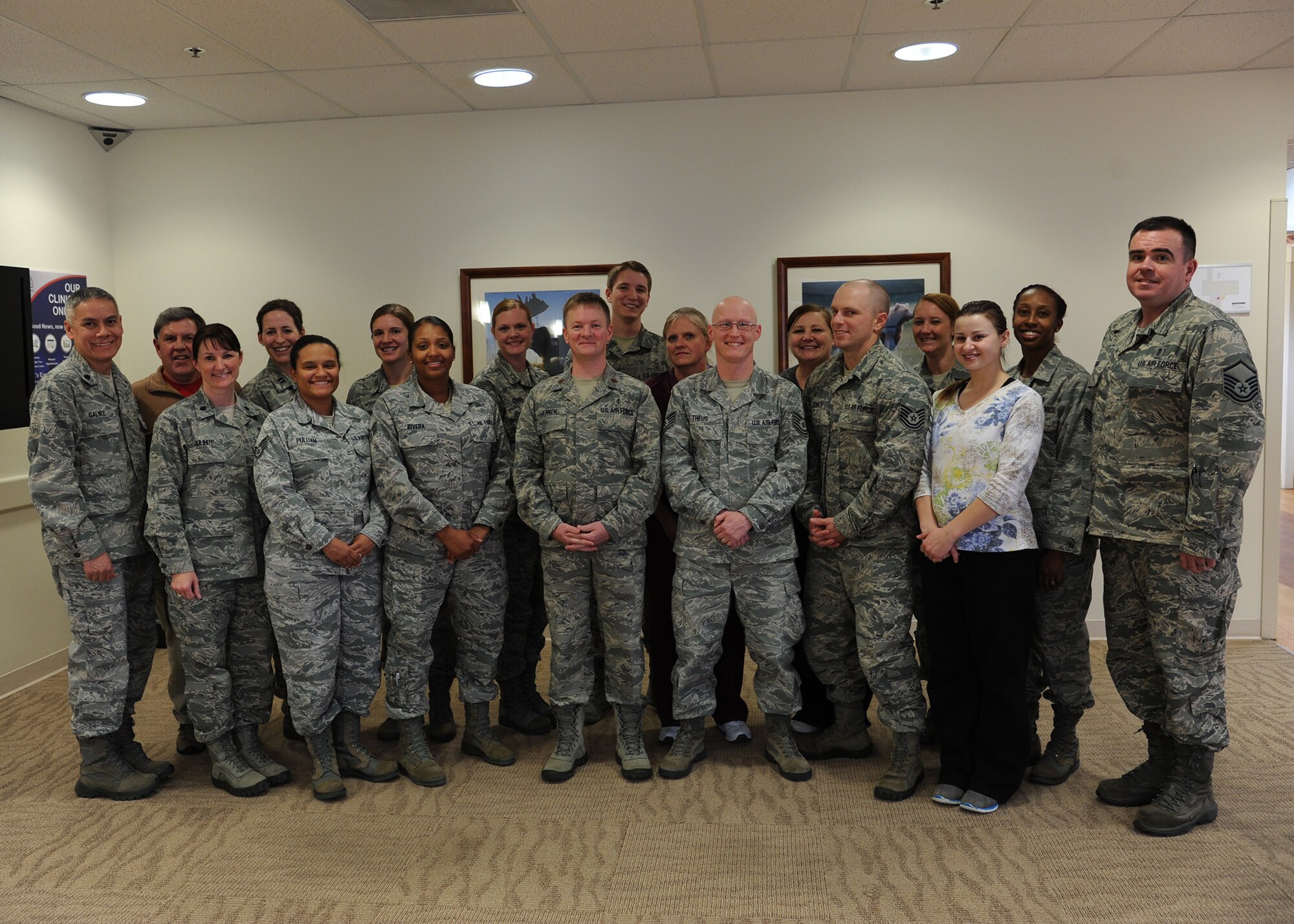 Members of Malmstrom’s Dental Clinic pose for a group photo Dec. 4 in honor of winning the Small Dental Clinic of the Year award for Air Force Global Strike Command. All award winners will move on for a chance to win at the Air Force level.  (U.S. Air Force photo/Senior Airman Cortney Paxton)