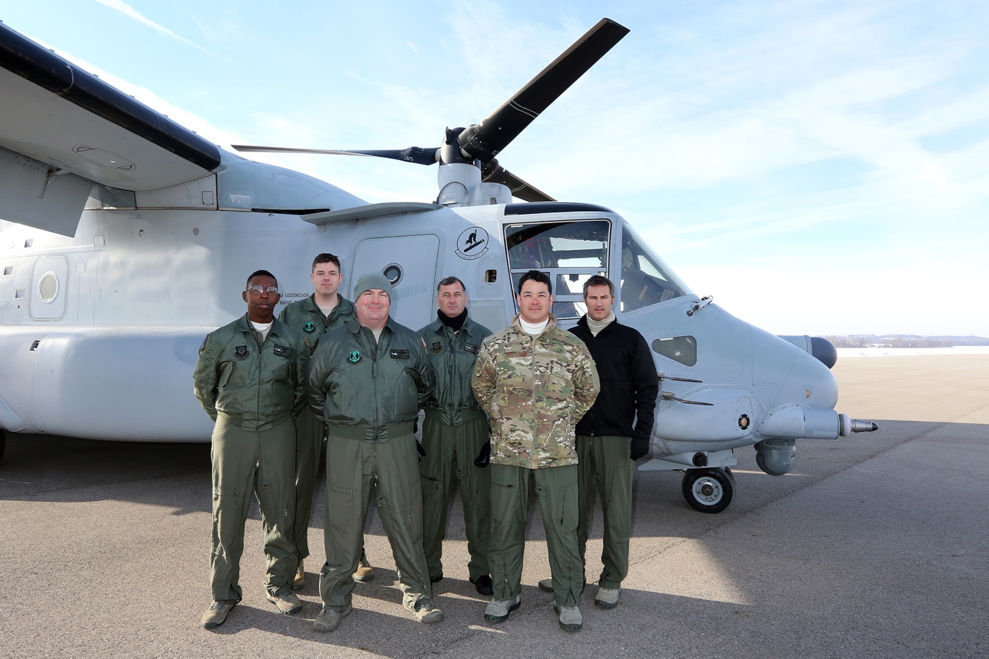 DAYTON, Ohio -- Crewmembers from the CV-22's final flight to the National Museum of the U.S. Air Force on Dec. 12, 2013. (U.S. Air Force photo by Don Popp)