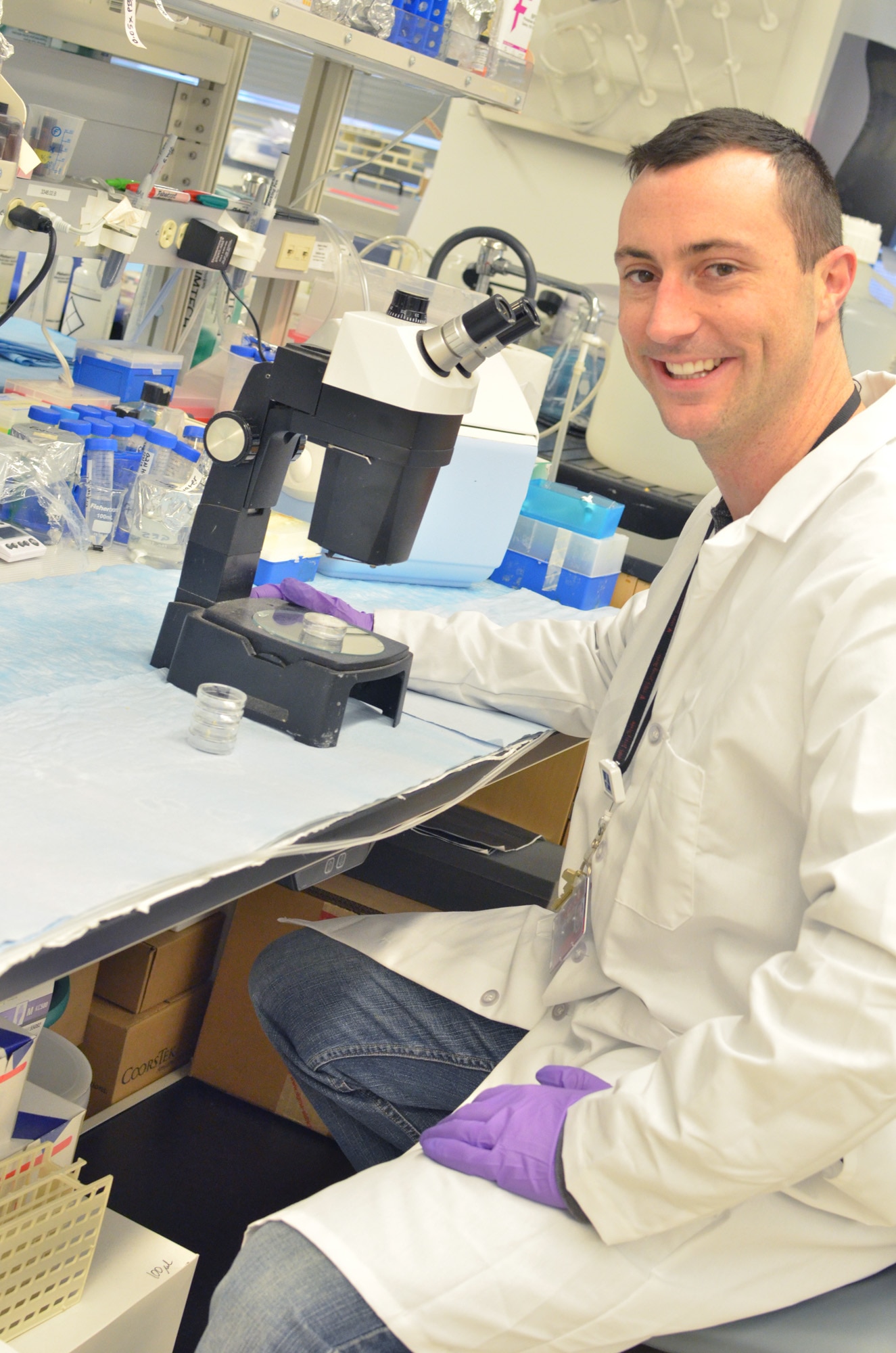 A picture of Capt. Brian Bradke, a 177th Fighter Wing F-16C pilot, working at Rensselaer Polytechnic Institute.