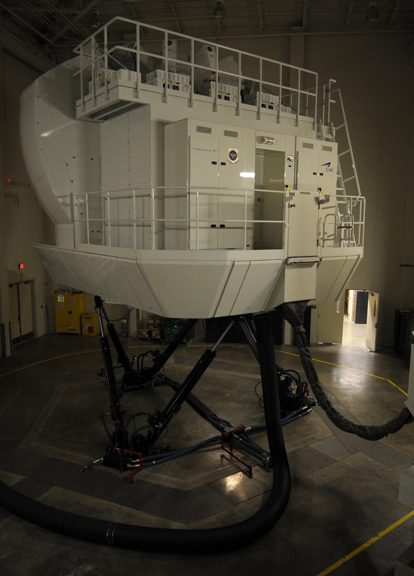 A C-130J Maintenance and Aircrew Training System simulator is ready for flight Nov. 21, 2013, at Little Rock Air Force Base, Ark. The Lockheed Martin MATS simulator provides a comprehensive range of training devices and training support services for aircrews, including aircrew instruction, operations, contractor logistics support and engineering services. (U.S. Air Force photo by Staff Sgt. Caleb Pierce)