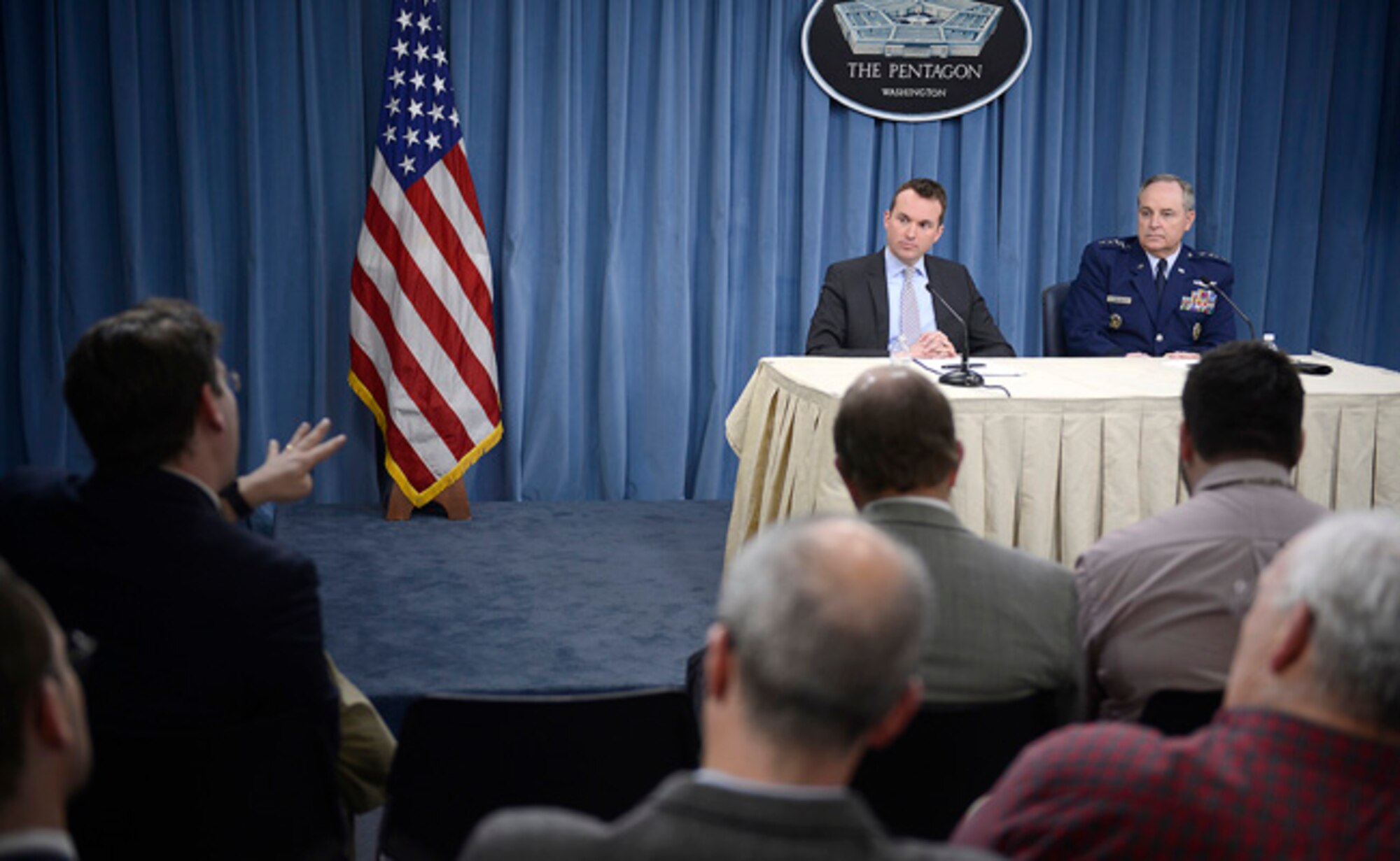 Acting Secretary of the Air Force Eric T. Fanning and Air Force Chief of Staff Gen. Mark A. Welsh III present the "State of the Air Force," during a Pentagon press briefing Dec. 13, 2013.  During the briefing, Fanning and Welsh addressed current Air Force challenges, to include sequestration's impacts to readiness, modernization and force structure, and their efforts to plan for a credible capable force over the next 10 years.  (U.S. Air Force photo/Scott M. Ash)