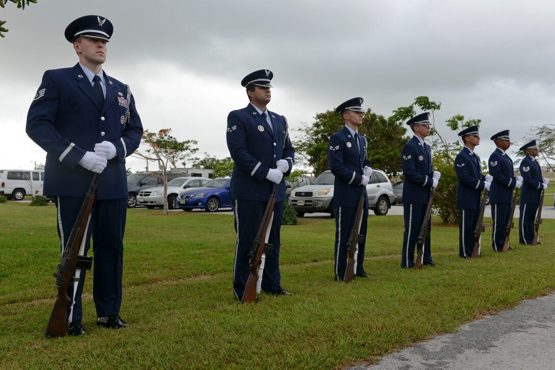 Master Sgt. Iain J. Morrison, 554th Red Horse Squadron engineering flight superintendent, plays “Amazing Grace” on the bagpipes, Dec. 13, 2013, on Andersen Air Force Base, Guam, in remembrance of service members who gave their lives in Operation Linebacker II. The ceremony observed the 41st year of the campaign that led to the end of the Vietnam War. (U.S. Air Force photo by Airman 1st Class Emily A. Bradley/Released)