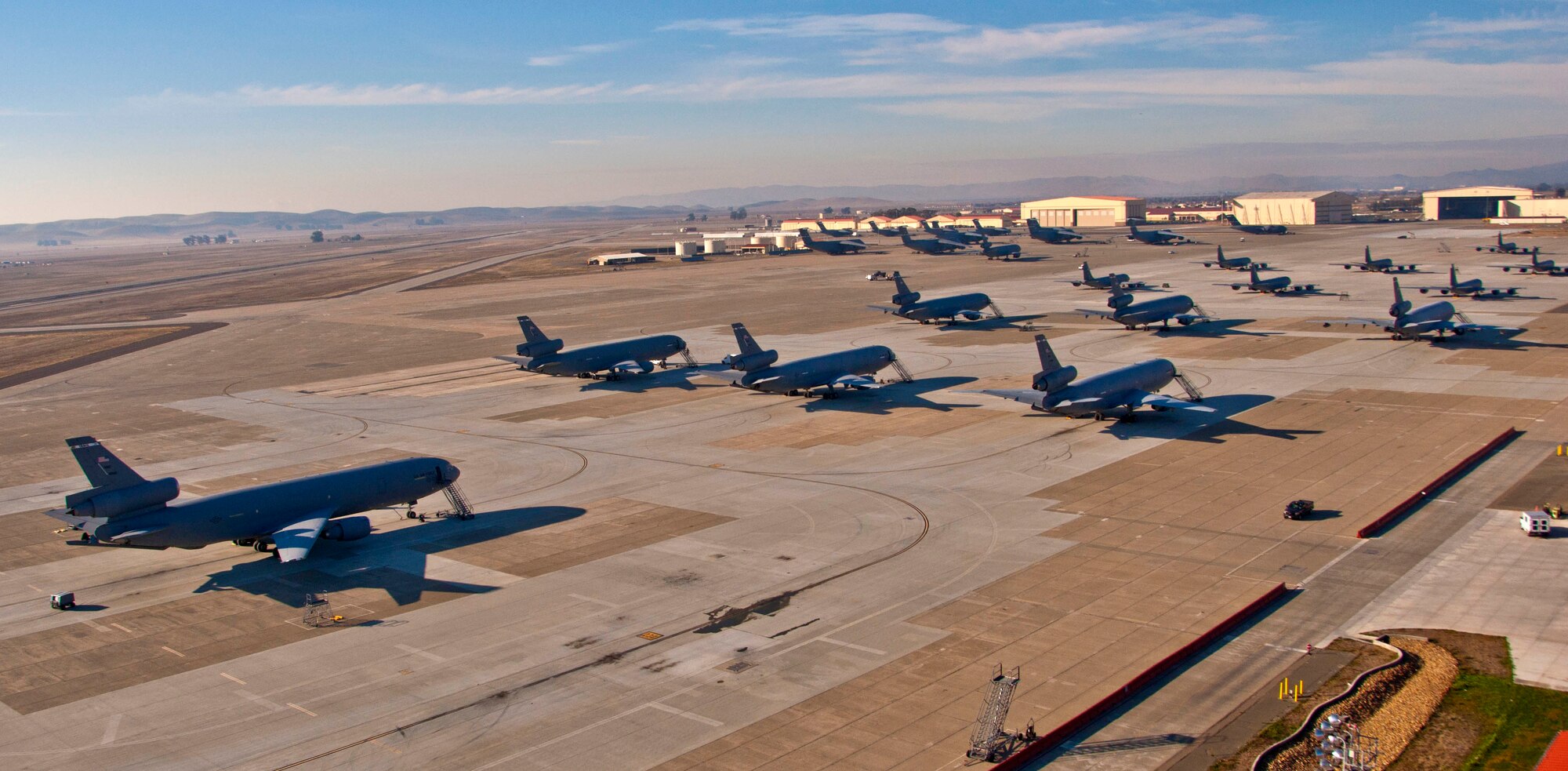 The view of the Travis flightline from the air traffic control tower Dec. 6 during the honorary commander Operations Group tour. (U.S. Air Force photo/Senior Airman Madelyn Brown)