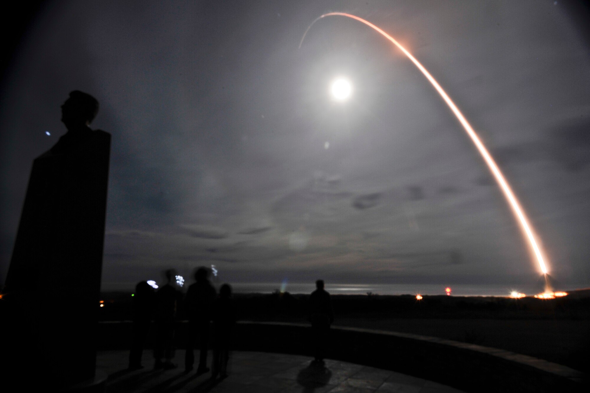 An unarmed Minuteman III intercontinental ballistic missile was launched during an operational test Dec. 17 at 4:36 a.m. from Vandenberg Air Force Base, Calif. Col. Keith Balts, the 30th Space Wing commander, was the launch decision authority. (U.S. Air Force photo/Airman 1st Class Yvonne Morales)