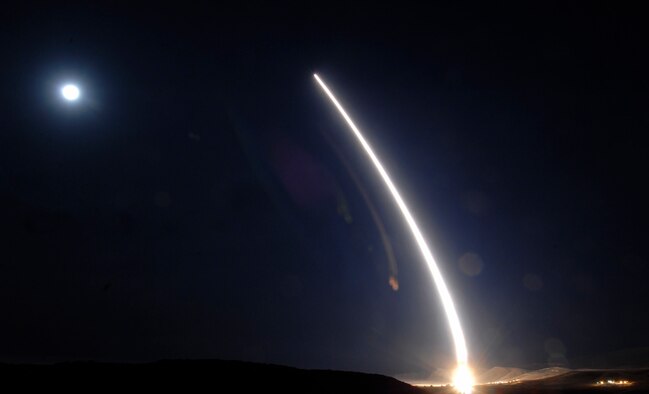 An unarmed Minuteman III intercontinental ballistic missile was launched at 4:36 a.m. during an operational test Dec. 17, 2013, from Vandenberg Air Force Base, Calif. It was the 12th and final launch of 2013. Col. Keith Balts, the 30th Space Wing commander, was the launch decision authority. (U.S. Air Force photo/Michael Peterson)
