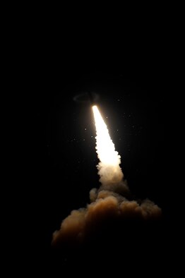 An unarmed Minuteman III intercontinental ballistic missile was launched at 4:36 a.m. during an operational test Dec. 17, 2013, from Vandenberg Air Force Base, Calif. The entire ICBM community, including the Department of Defense, the Department of Energy, and U.S. Strategic Command will use the data collected from this mission for continuing force development evaluation. Col. Keith Balts, the 30th Space Wing commander, was the launch decision authority. (U.S. Air Force photo/Michael Peterson)