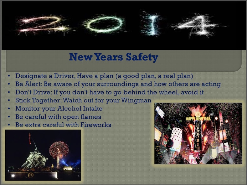 The Dyess Safety Office advises to avoid driving on New Year’s Eve, to prevent the risk of being involved in a crash with an intoxicated driver. Studies show New Year’s Eve statistically has one of the highest rates of drunk-driving fatalities.  According to the National Highway Traffic Safety Administration, nearly 900 people are killed and 76,000 people are injured in vehicle crashes during winter conditions yearly. (Courtesy graphic)