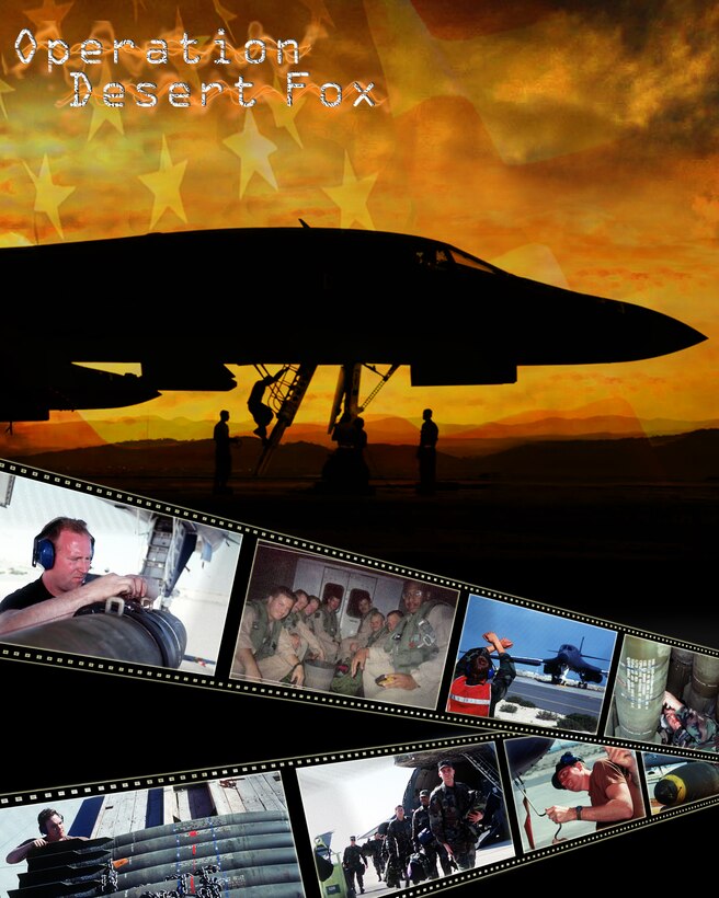It was Dec. 17, 1998. Ellsworth B-1 bomber crews, along with Navy and Royal Air Force assets, began a campaign that would grab the attention of one of the Middle East's most notorious tyrants. Operation Desert Fox was a four-day military response to Iraqi President Saddam Hussein expelling United Nations weapons inspectors out of Iraq. (U.S. Air Force graphic by Senior Airman Zachary Hada/Released)