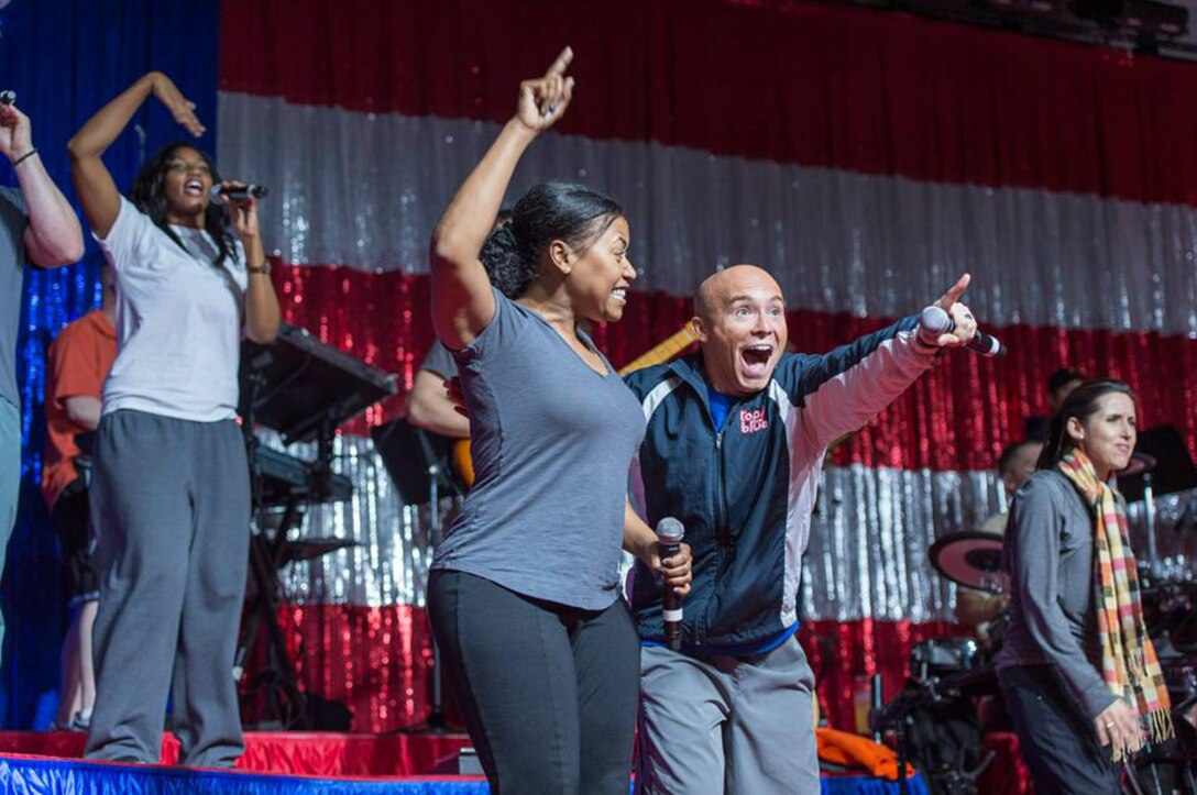 Staff Sgt. Jeffrey Collins, 4th Combat Camera Squadron, March Air Reserve Base, Calif., rehearses for the 2013 Tops in Blue All-Star tour, December 7, 2013 at Joint Base San Antonio, Texas . The Air Force's premier talent group formed the all-stars to celebrate the organization's 60th anniversary with a whirlwind holiday tour for the troops. (Photo downloaded from Tops In Blue Facebook page.)