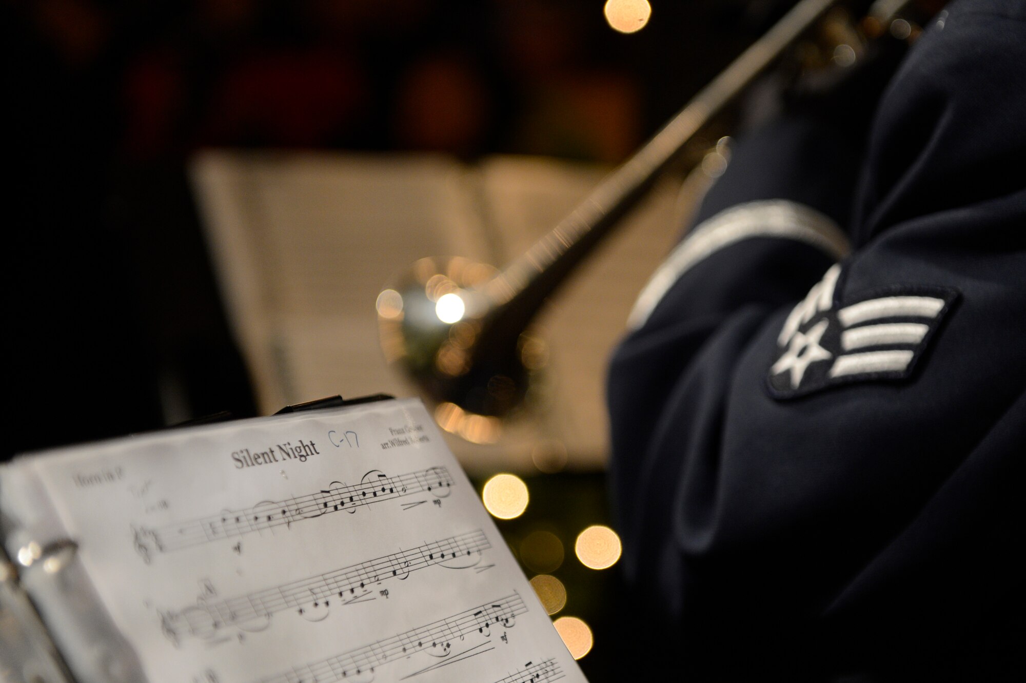 TRIER, Germany — U.S. Air Forces in Europe Band Five Star Brass ensemble performs the holiday musical Silent Night at a Weihnachtsmarkt Dec. 17, 2013. The USAFE band performed more than 15 German and American holiday songs like “O Tannenbaum” and “We Wish You a Merry Christmas” at the concert. (U.S. Air Force photo by Staff Sgt. Christopher Ruano/Released)
