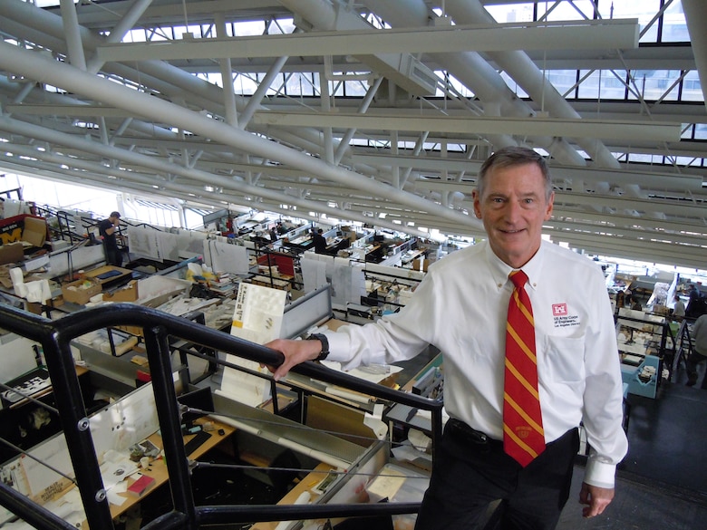 District Engineer Steve Dwyer, chief, Navigation and Coastal Projects Branch, stands in the Harvard Architecture School on Dec. 13.  The school is built like half of a pyramid and has six floors tht are open to each other, so a person can stand on the top level and look down. He said it is one giant studio.  