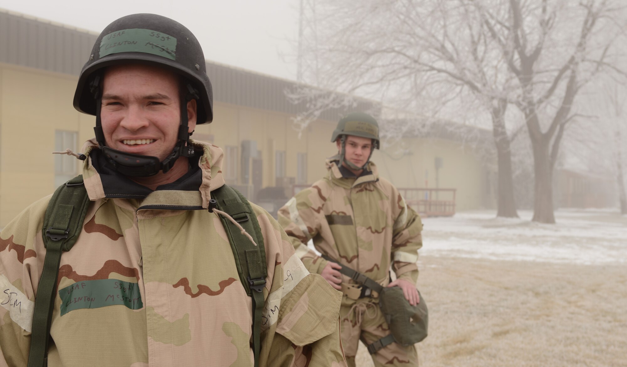 Staff Sgt. Clinton McStott, 366th Comptroller Squadron budget analyst, participates in a post attack reconnaissance sweep at the start of his shift Dec. 18, 2013, at Mountain Home Air Force Base, Idaho. McStott, as well as other Airmen, felt they really benefited from this exercise. (U.S. Air Force photo by Airman 1st Class Malissa Lott/ RELEASED)