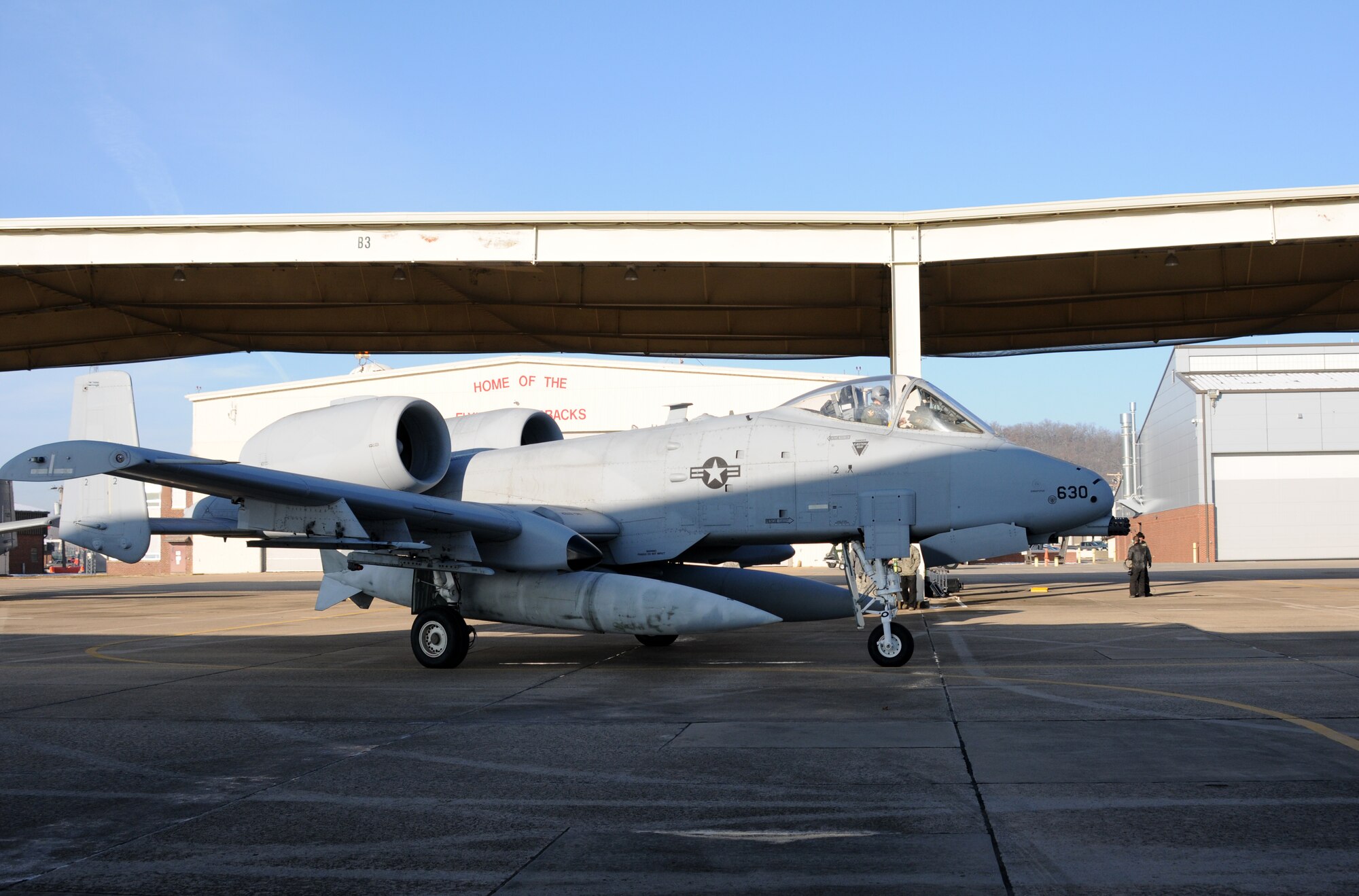 Two A-10C Thunderbolt II "Warthogs" left Fort Smith, Ark., bound for Moody Air Force Base, Ga., Dec. 12, 2013. Tail Nos. 0630 and 0166 departed the 188th Fighter Wing's Ebbing Air National Guard Base as part of the wing’s on-going conversion from a fighter mission to remotely piloted aircraft and Intelligence mission, which will include a space-focused targeting squadron. (U.S. Air National Guard photo by Tech Sgt. Josh Lewis/188th Fighter Wing Public Affairs)