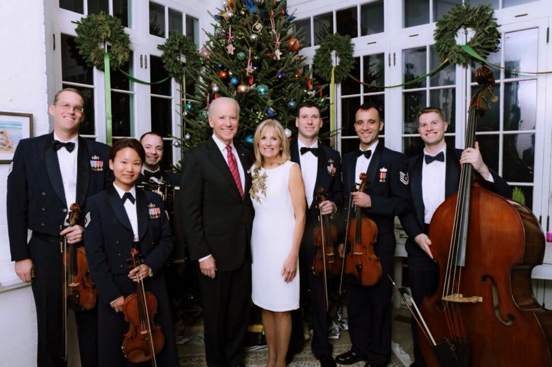 Members of the USAF Strings with Vice President and Dr. Biden (U.S. Air Force photo)