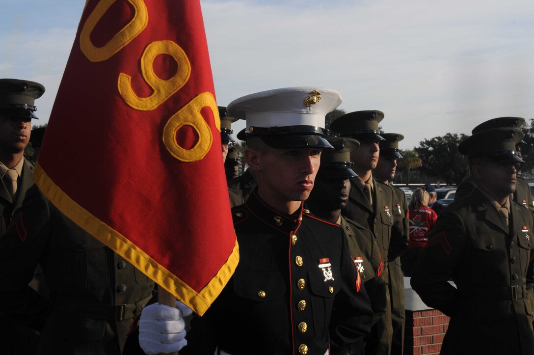 PARRIS ISLAND, S.C. - Pfc. Matthew J. Smith, honor graduate for platoon 1096, stands at parade rest before graduation aboard Parris Island, S.C., Dec. 20, 2013. Smith, a native of Tifton, Ga., was recruited by Sgt. Michael A. Trevino, a recruiter from Recruiting Substation Albany, Recruiting Station Jacksonville. Smith will be able to enjoy some much deserved leave with his family as he prepares for Marine combat training in Camp Geiger, N.C. (U.S. Marine Corps photo by Lance Cpl. Stanley Cao)