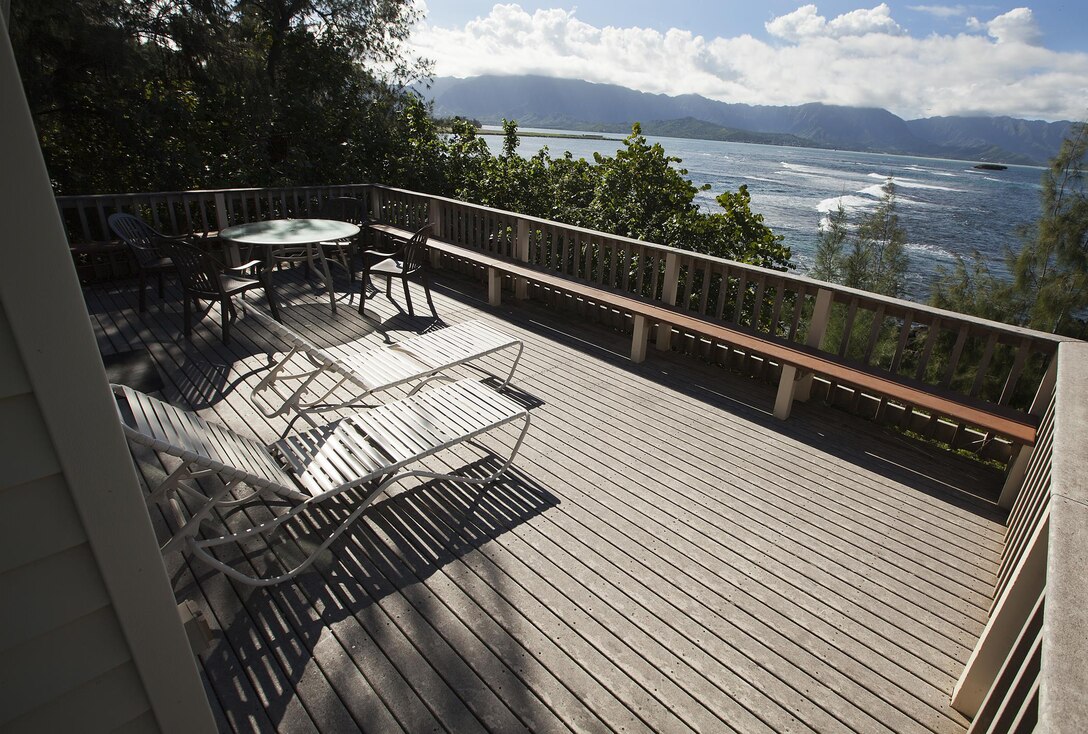 Furniture sits on the deck outside of one of the cottages and allows people to soak in the scenery of Kaneohe Bay and the Pacific Ocean. The cottages are one of four facilities rented out by The Lodge at Kaneohe Bay to service members and their guests. (U.S. Marine Corps photo by Lance Cpl. Matthew Bragg)