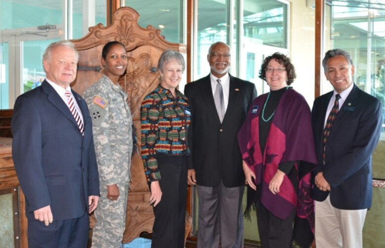 ALBUQUERQUE, N.M., -- Participants at the Urban Waters Initiative Conference Dec. 11, 2013. (l-r):  Ron Curry, Environmental Protection Agency Regional Administrator; Lt. Col Antoinette Gant, commander U.S. Army Corps of Engineers; Anne Castle, assistant secretary for Water and Science, U.S. Department of the Interior; Dr. Benjamin Tuggle, director, Southwest Region, U.S. Fish & Wildlife Service; Elise McConnell, field office director, Housing and Urban and Development; Barbara Baca, City of Albuquerque; Art de la Cruz, commissioner, Bernalillo County.