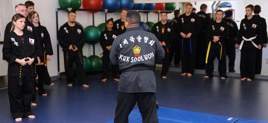 Retired Master Sgt. Amado Garcia, who was previously assigned to the 96th Aircraft Maintenance Squadron, Eglin Air Force Base, Fla., instructs students during a Kuk Sool Won class at the Aderholt Gym on Hurlburt Field, Fla, Dec. 2, 2013. Kuk Sool Won is a traditional Korean martial art which uses techniques dating back more than 5,000 years. (U.S. Air Force photo/Senior Airman Kentavist P. Brackin) 
