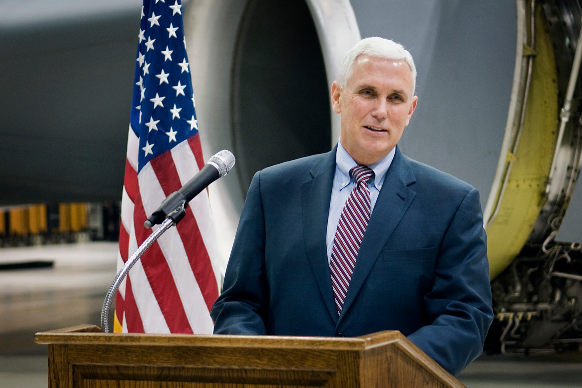 Indiana Gov. Mike Pence thanks 434th Air Refueling Wing reservists and civil servants at Grissom Air Reserve Base, Ind., Dec. 19, 2013. Pence visited the Hoosier base to meet with troops and thank them for their service during the holiday season. (U.S. Air Force photo/Tech. Sgt. Mark R. W. Orders-Woempner)
