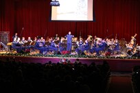 The Air Force Band of the West plays a variety of holiday songs Dec. 17 at the Joint Base San Antonio-Lackland Bob Hope Theater. (U.S. Air Force photo by Airman 1st Class Lincoln Korver)